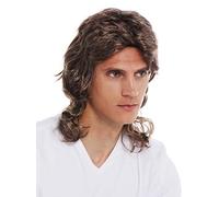 WIG ME UP- 31915-FRT34-66 Peluca Halloween Carnaval Hombres Mullet farru Pelo Ondulado Rizado los 80 castaño mechones rubios hasta los Hombros