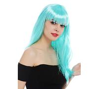 WIG ME UP- 32582-ZA98A Peluca Carnaval Mujeres Pelo Largo Liso Flequillo Azul Claro