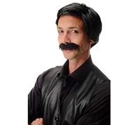 WIG ME UP- 4129-P103 Peluca y Bigote Negro Carnaval Halloween Caballero Gangster Bandido Colombia Cartel de la Droga Jefe