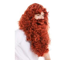 WIG ME UP- 46-A+B-ZA131 Peluca y Barba Set Deluxe ayudante de Papá Noel Ruprecht profeta ermitaño Mago Color Rojo Oscuro