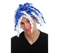 WIG ME UP- 69007-P68-C3 Peluca Carnaval hinchas del fútbol Hombres Mujeres Pelo Azul Blanco Trenzado Rasta Dreadlocks hasta los Hombros