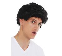 WIG ME UP- 7064-P103 Peluca Carnaval Halloween Hombres Pelo Corto Ondulado tupé los 50 los 60 Negro