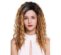 WIG ME UP- 803AD-SOH627613 peluca de mujer raya ladeada afro rizos crespos pelo rizado ombré colores castaño y rubio mix