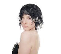 WIG ME UP- 8648-PC3 Peluca Mujer Carnaval Halloween Negro Hilos Trenzados Trenzas con Perlas Hippie Tailandia Caribe