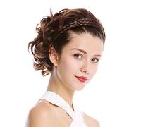 WIG ME UP- 90605-2T30 Media Peluca Extensión Elegante Con Aro Trenzado, Pelo Al Hombro Muy Ondulado, Mezcla Castaña
