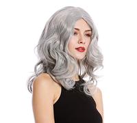 WIG ME UP- 90831-ZA68E Peluca Mujer para Carnaval Halloween Largo Ondulado Raya Medio Gris