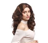 WIG ME UP- 90908-ZA6 Peluca señoras Carnaval, marrón, Largo, Ondulado, Raya en Medio, Muy voluminosas 50 cm