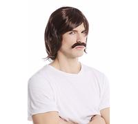 WIG ME UP- 91105-ZA4 Peluca y Bigote Hombre Carnval Halloween Largo años 70 Poli marrón