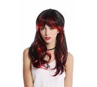 WIG ME UP- 91171-ZA103+ZA13 Peluca Mujer Halloween Carnaval Larga Flequillo mechónes Rojo Negro diablesa Demonia Vampira