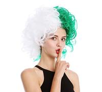 WIG ME UP- 91344-PC18+P60 Peluca Halloween Mujeres Hombres Diva Malvada Loca Masa de Pelo Rizado rebelde Mitad Verde Mitad Blanco