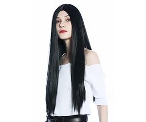 WIG ME UP - CW-049-K1 Peluca mujeres hombres pelo liso largo raya en medio negro gótico