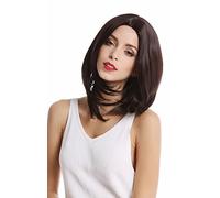 WIG ME UP- DDH08-4-K4 Peluca mujer Carnaval Halloween corto Bob Longbob raya medio castaño oscuro
