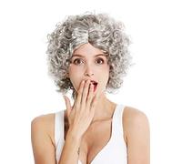WIG ME UP- DH1101-ZA68R Peluca Mujer Carnaval Funky los 60 los 70 Funk Afro rizos Raya en Medio Color Gris