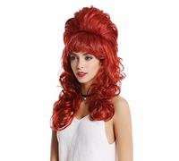 WIG ME UP- GF-W2418-137 Peluca mujer larga rizada barroco los 60 retro recogido alto deshecho moño flequillo color pelirojo