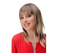 WIG ME UP- GFW2203-99JT613E Peluca mujer calidad flequillo hasta los hombros liso marrón rubio mechónes 45 cm