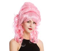 WIG ME UP- GFW2418-TF2317-F1 Peluca mujer larga rizada barroco los 60 retro recogido alto deshecho flequillo pink rosa