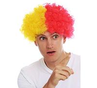 WIG ME UP- MMAM-15M Peluca Carnaval Afro hinchas del fútbol Cabello Amarillo Rojo Partido por la Mitad