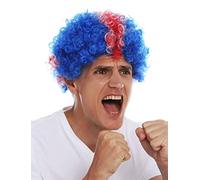 WIG ME UP- MMAM-15M Peluca Carnaval Afro hinchas del fútbol Copa Escocia Cruz roja Blanca sobre Fondo Azul Union Jack UK Islandia