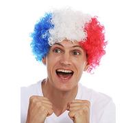 WIG ME UP- MMAM-15M Peluca Carnaval Afro hinchas del fútbol Copa Mundial Francia Tricolor Azul Blanco Rojo