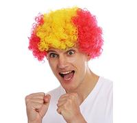 WIG ME UP- MMAM-15M Peluca Carnaval Afro hinchas del fútbol Copa Mundial Rojo Amarillo Rojo España