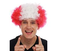 WIG ME UP- MMAM-15M Peluca Carnaval Afro hinchas del fútbol Copa Mundial Rojo Blanco Austria