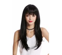 WIG ME UP - GF-W2274-1 Peluca mujer larga lisa flequillo atractivo color negro-oscuro