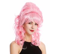 WIG ME UP- GFW2418-TF2317-F1 Peluca mujer larga rizada barroco los 60 retro recogido alto deshecho flequillo pink rosa