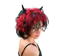WIG ME UP- Peluca para Halloween, diablesa, Diablo, Cuernos, Negro y Rojo LM-707-P103+PC13