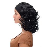 WIG ME UP- Peluca para mujeres cinta bien sujeta rizos espesos voluminosos al hombro color negro BRO-704-1B