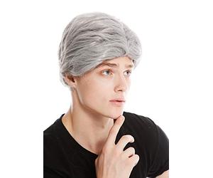WIG ME UP- PW0174-ZA68E Peluca Hombre Corta Raya Carnaval Viejo Abuelo Gris Platino