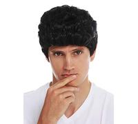 WIG ME UP- SARL084-P103 Peluca Carnaval Halloween Hombres Pelo Corto Ondulado tupé Patillas los 50 los 60 Negro