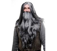 WIG ME UP - Set de peluca y barba: hechicero canoso, brujo, gris PW0210-P103MPC309(A459