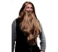 WIG ME UP - Set de peluca y barba: hechicero canoso, brujo, marrón PW0210-P8