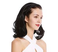 WIG ME UP- TYW60876H-1 Media peluca extensión con aro del pelo trenzado color negro pelo al hombro puntas onduladas 45 cm