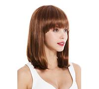 WIG ME UP- VK-1-27MB peluca de mujer pelo corto al hombro Bob largo flequillo liso color castaño cobrizo claro castaño rojizo