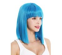 WIG ME UP- VK-10-T4440 peluca de mujer pelo corto liso al hombro Bob largo flequillo Cleopatra color azul claro