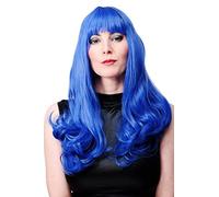 WIG ME UP- WIG021-BLUE Peluca Larga Azul Mujeres Flequillo Disco Modelo Katy