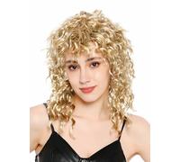 WIG ME UP - XH-076-P03/ZA61B Peluca de disfraz unisex para hombre y mujer, rizos rubios rizados, estilo años 80, corte mullet