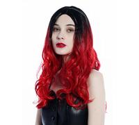WIG ME UP - ZM-1001-RED1B Peluca para mujeres pelo largo ondulado ombré negro rojo raya en medio