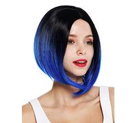 WIG ME UP- ZM-18782-2517Dye1B peluca de mujer pelo corto liso Bob largo raya en medio ombré negro azul