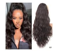 Wig, Peluca Cola De Caballo Pelo Largo Y Rizado Onda Grande Tubo De Presión Cordón Volumen Cola De Caballo Peluca De Mujer Esponjosa Trenza,Human hair wig(Dark brown)