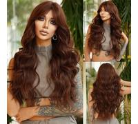 Wig, Peluca larga ondulada gris púrpura for mujeres Cosplay fiesta diaria pelucas onduladas teñidas por encima,Human hair wig(Dark brown)