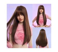 Wig, Peluca sintética recta con degradado dorado oscuro y cobertura total,Human hair wig(Dark brown)