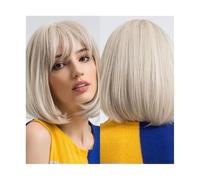 Wig, Pelucas cortas platino con flequillo, cabello sintético for mujer,Human hair wig
