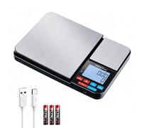 Wigearss Báscula de Cocina, Alta Precisión 10kg/1g y 500g/0,01g, Doble Plataforma, Báscula de Precisión con Pantalla LCD y Función de Tara, 7 Unidades de Pesaje, Báscula Digital para Alimentos, Cocina