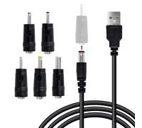 Wigearss Cable USB a DC, Adaptador de Cable de Alimentación con 5 Conectores, 5.5x2.5mm, 4.0x1.7mm, 3.5x1.35mm, 3.0x1.0mm, 2.5x0.7mm, Cable de Carga USB de 1 m, para Portátiles, Parlantes, Enrutadores