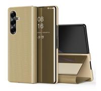 Wigento Funda con tapa para Samsung Galaxy Z Fold8 Ultra 5G, diseño de espejo, función atril, resistente a los golpes, 360 grados (dorado)