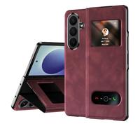 Wigento Funda con tapa para Samsung Galaxy Z Fold8 Ultra 5G, estructura de napa, ventana, función atril, antigolpes, 360 grados, color rojo