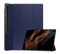 Wigento Funda para Samsung Galaxy Tab S9 Ultra X910 X916 3folt Wake UP Smart Stand Cover Azul Oscuro Tablet Funda