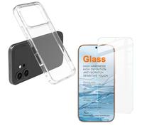 Wigento Juego de funda y cristal protector para Honor 600, funda de TPU, protector de pantalla de cristal 9H, protección de cámara, protección de 360 grados, transparente